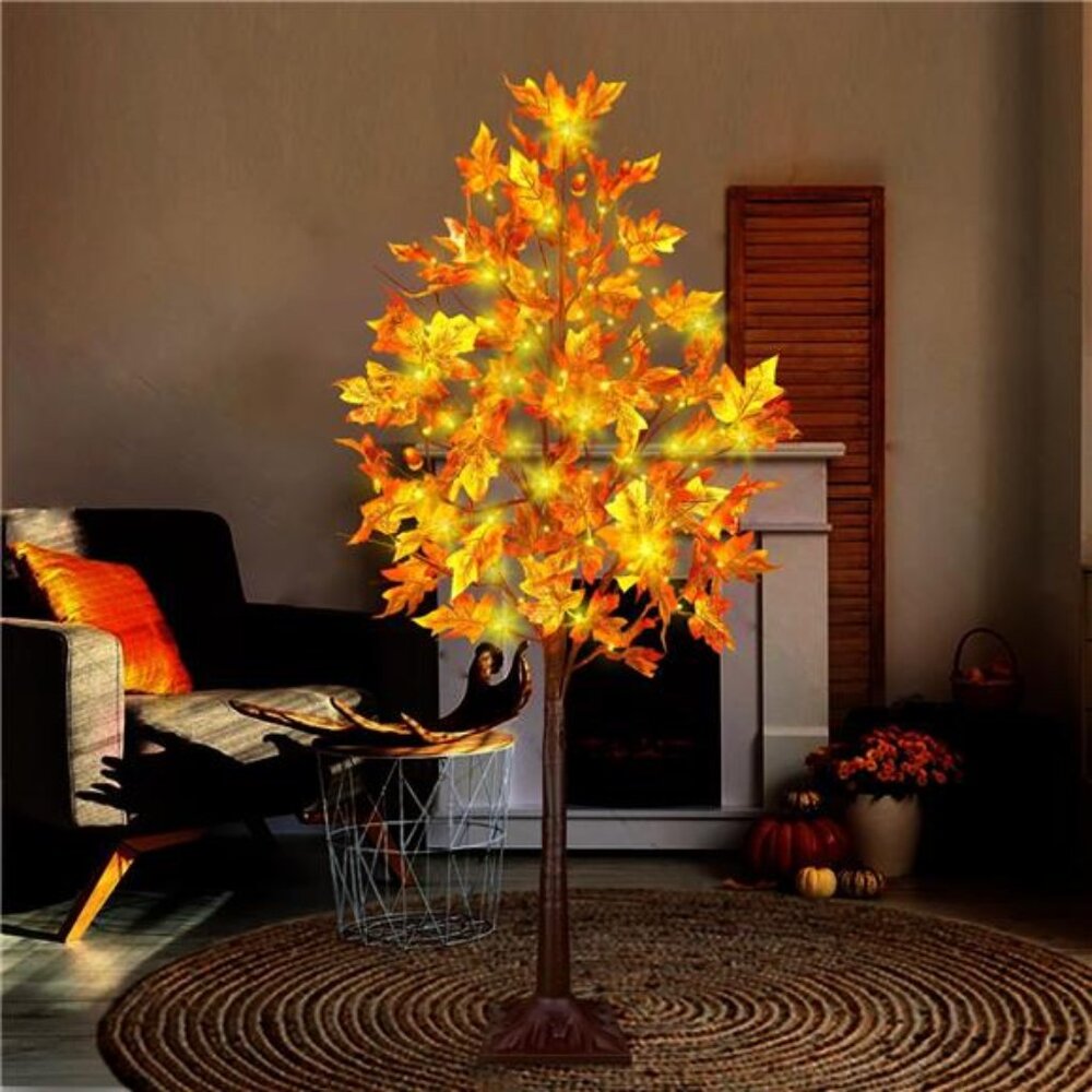 4FT LED Lighted‎ Fall Tree 60LEDs Maple Tree Light for Fall&Thanksgiving Decor, - Picture 6 of 8